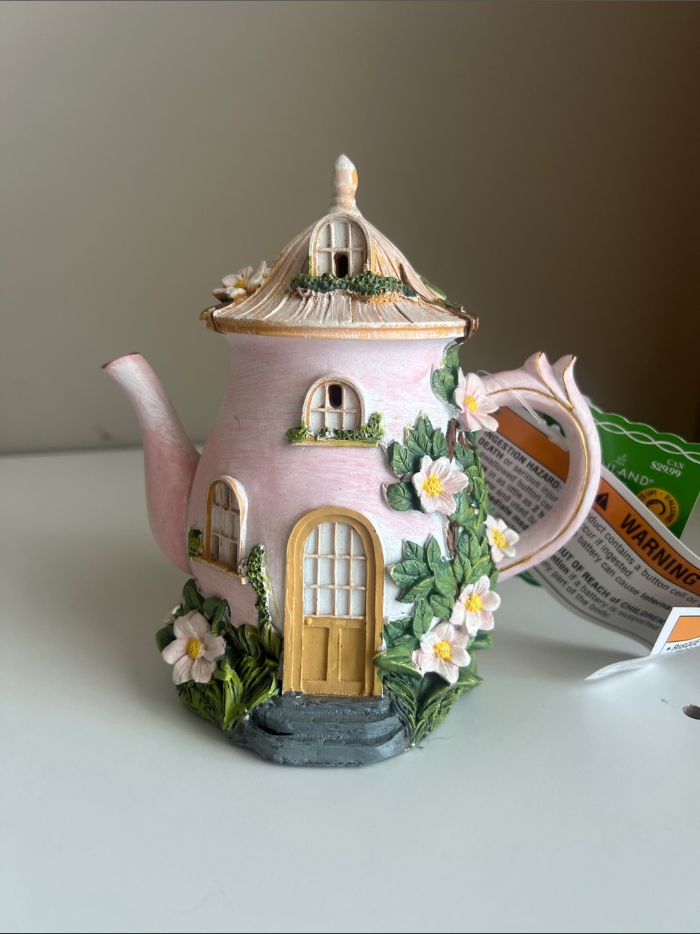 Shabby Chic Light-up Ashland Pink Floral Fairy House Teapot